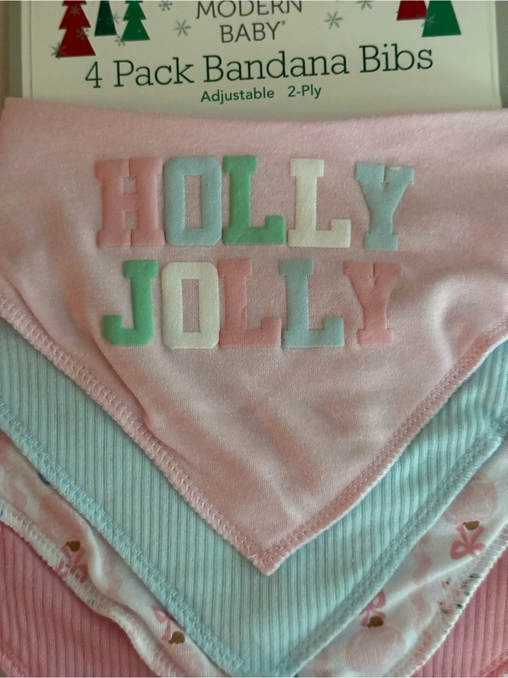 Christmas nwt 4 pack Pink & Light Blue Bandana Bibs holiday ornaments